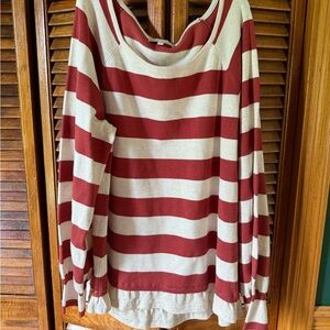 Skies Are Blue Ivory and Rust Striped Top NWT